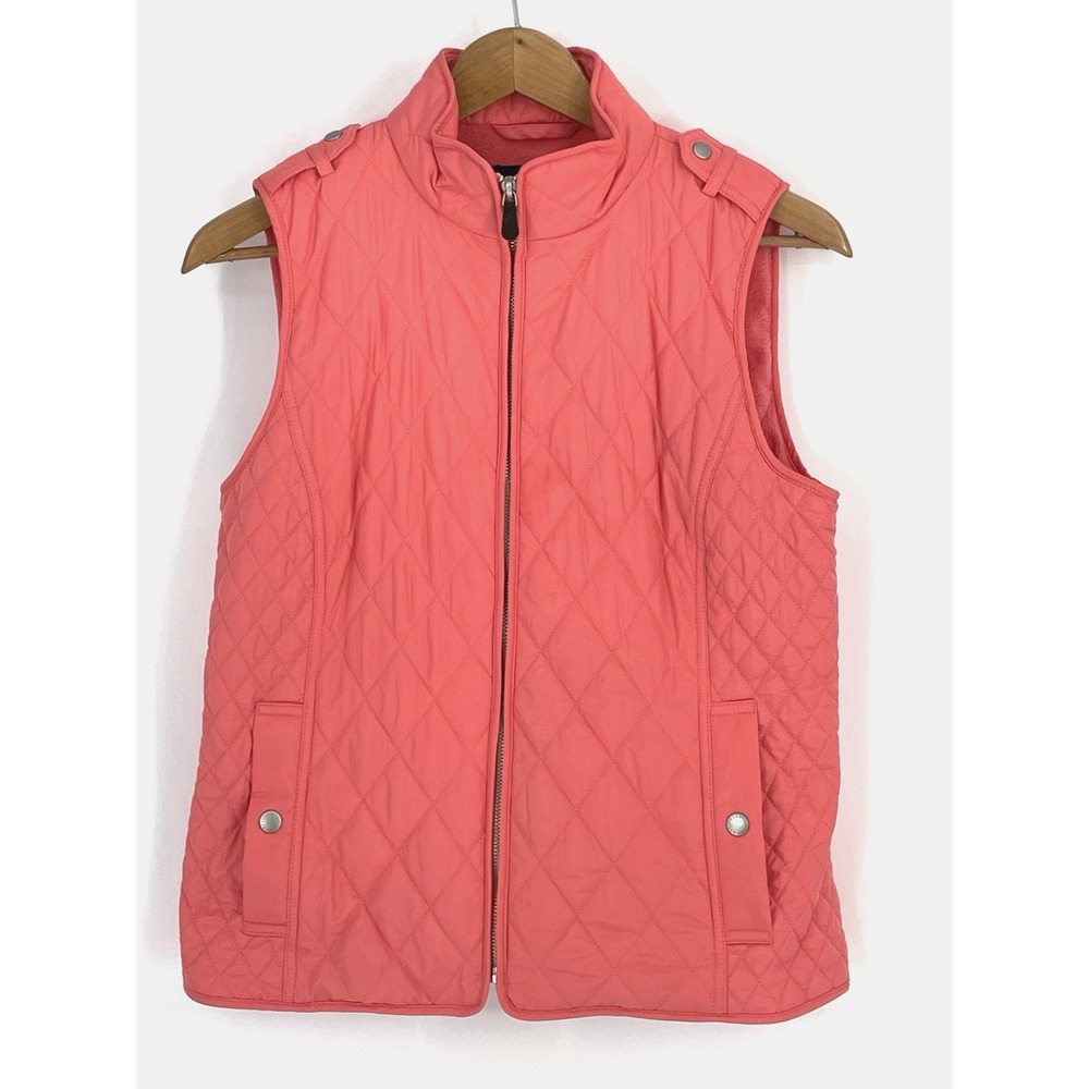 Talbots Womens Size Small Petite Quilted Vest Fleece Lined Coral Pink‎